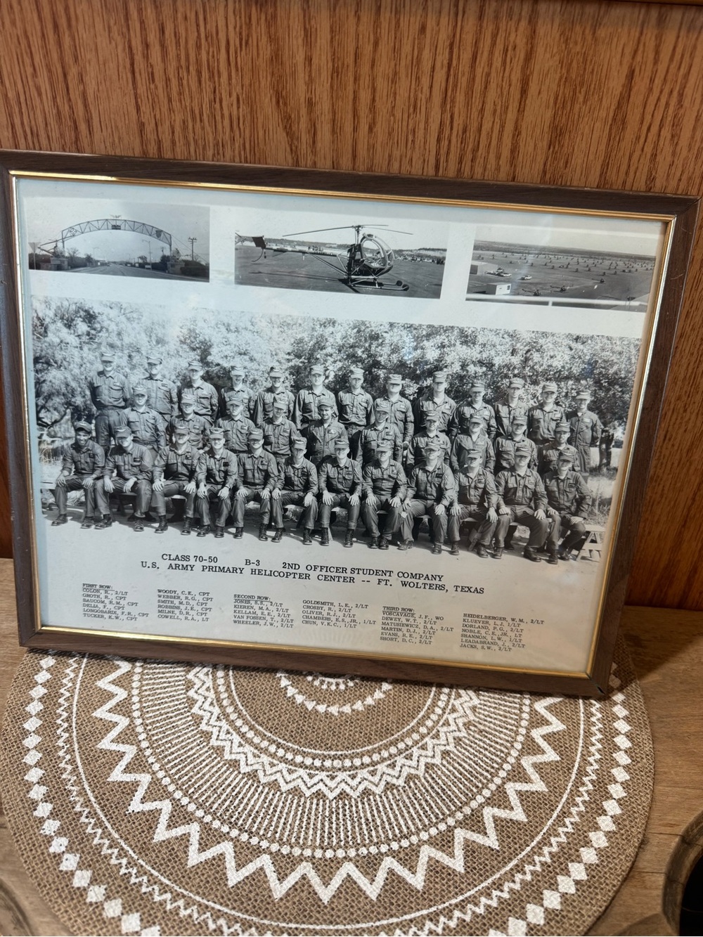 VTG Framed Military US Army Group Photo Helicopter Center Ft Wolders, TX